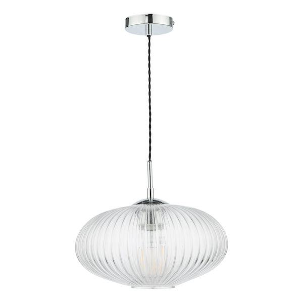 Dar Edmond Single Pendant Polished Chrome Ribbed Glass – from Amos Lighting + Home