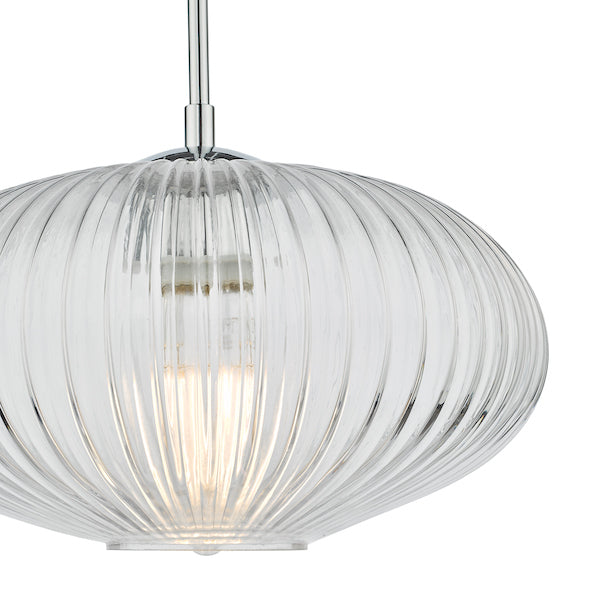 Dar Edmond Single Pendant Polished Chrome Ribbed Glass – from Amos Lighting + Home