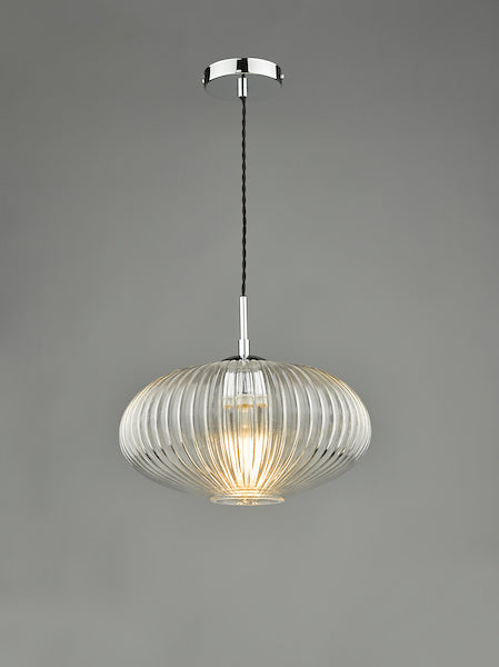 Dar Edmond Single Pendant Polished Chrome Ribbed Glass – from Amos Lighting + Home