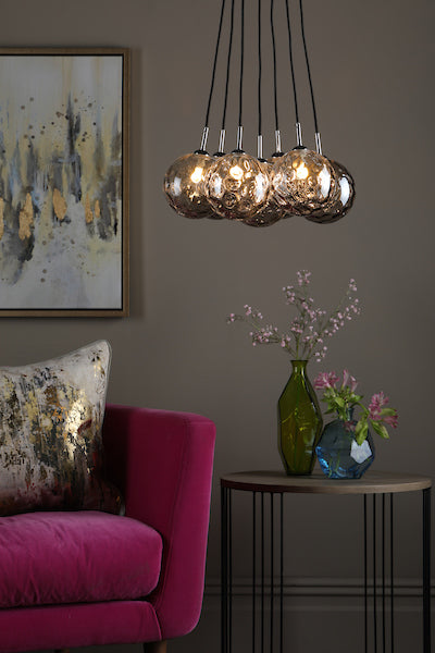 Dar Elpis 7 Light Cluster Pendant Smoked Glass – from Amos Lighting + Home