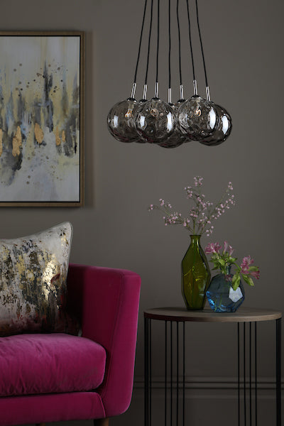 Dar Elpis 7 Light Cluster Pendant Smoked Glass – from Amos Lighting + Home