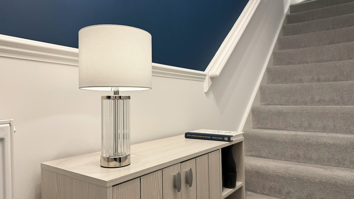 Dar Enrico Rechargeable Table Lamp Polished Nickel with Shade – from Amos Lighting + Home