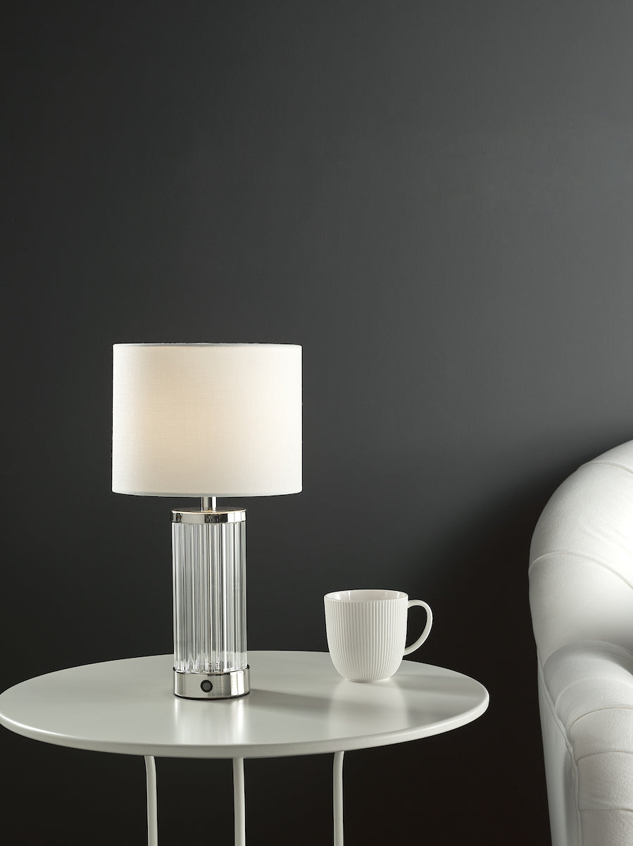 Dar Enrico Rechargeable Table Lamp Polished Nickel with Shade – from Amos Lighting + Home