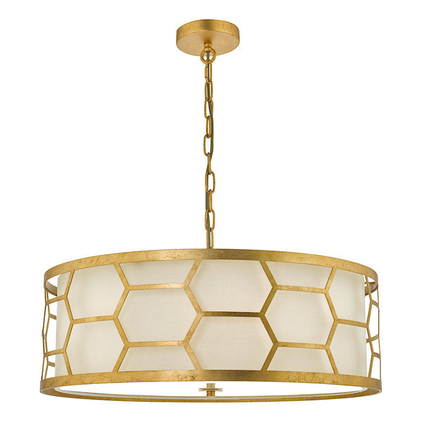 Dar Epstein 4lt Pendant Gold With Ivory Shade & Frosted Glass Diffuser – from Amos Lighting + Home