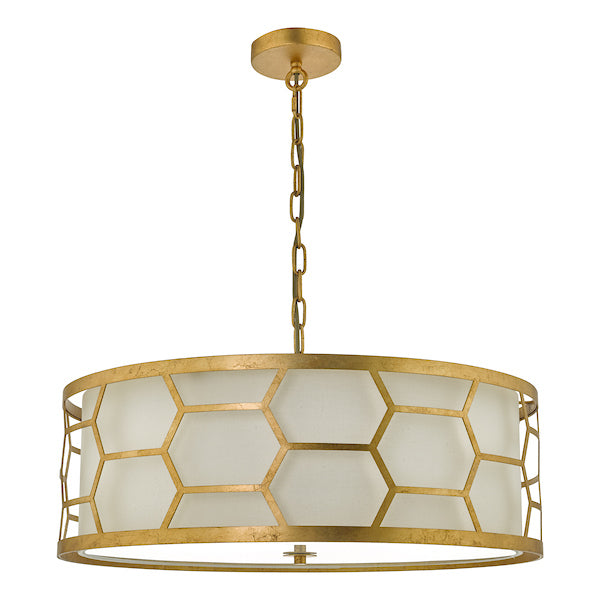 Dar Epstein 4lt Pendant Gold With Ivory Shade & Frosted Glass Diffuser – from Amos Lighting + Home