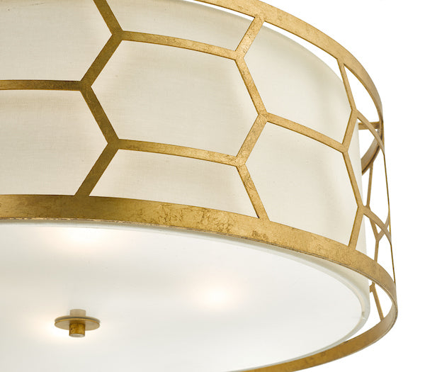 Dar Epstein 4lt Pendant Gold With Ivory Shade & Frosted Glass Diffuser – from Amos Lighting + Home