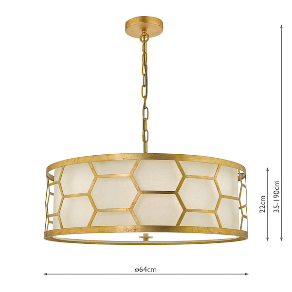 Dar Epstein 4lt Pendant Gold With Ivory Shade & Frosted Glass Diffuser – from Amos Lighting + Home