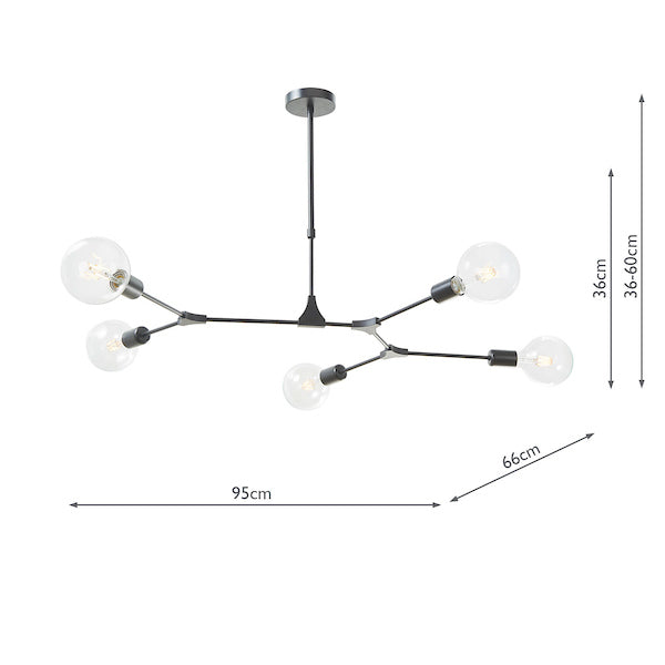 Dar Euphemia 5 Light Pendant Chandelier Black – from Amos Lighting + Home