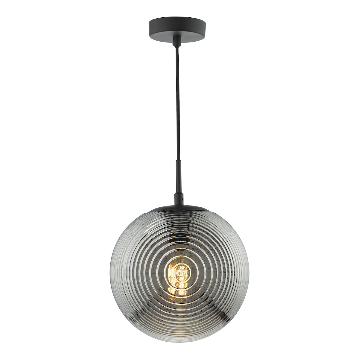 Dar Evander Single Pendant Matt Black and Smoked Glass – from Amos Lighting + Home