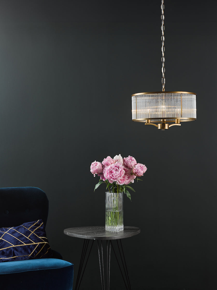 Dar Evelyn 3 Light Pendant Antique Bronze and Glass – from Amos Lighting + Home