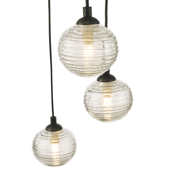 Dar Federico 5 Light Cluster Pendant Black Clear Ribbed Glass – from Amos Lighting + Home