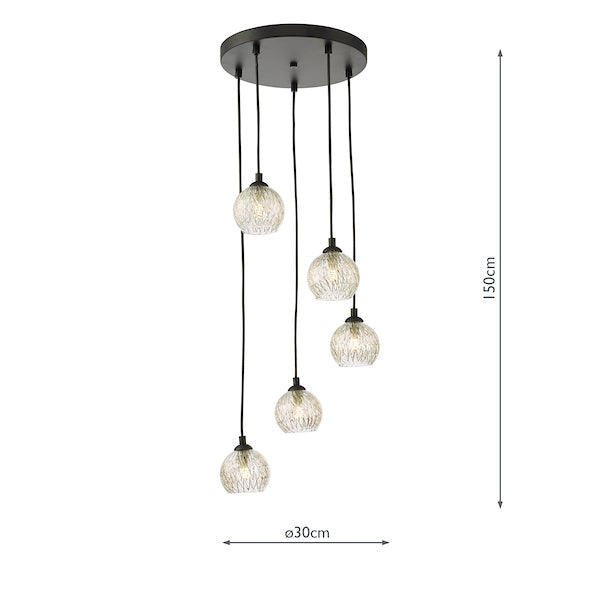 Dar Federico 5 Light Cluster Pendant Black Clear/Wire Glass – from Amos Lighting + Home