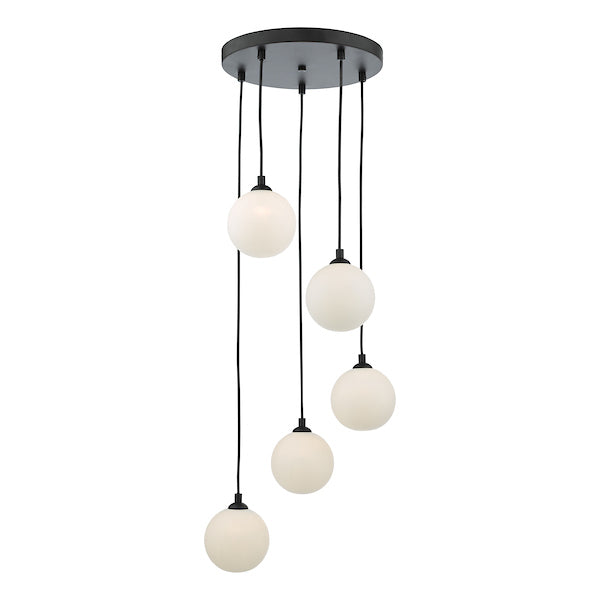 Dar Federico 5 Light Cluster Pendant Black Opal Glass – from Amos Lighting + Home