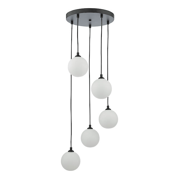 Dar Federico 5 Light Cluster Pendant Black Opal Glass – from Amos Lighting + Home
