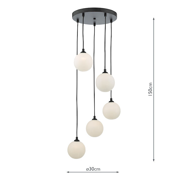 Dar Federico 5 Light Cluster Pendant Black Opal Glass – from Amos Lighting + Home