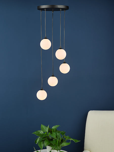 Dar Federico 5 Light Cluster Pendant Black Opal Glass – from Amos Lighting + Home