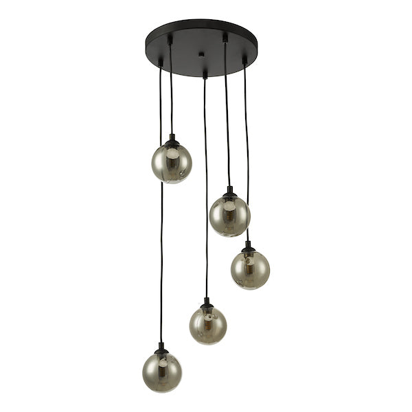 Dar Federico 5 Light Cluster Pendant Black Smoked Glass – from Amos Lighting + Home