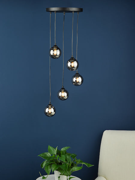 Dar Federico 5 Light Cluster Pendant Black Smoked Glass – from Amos Lighting + Home