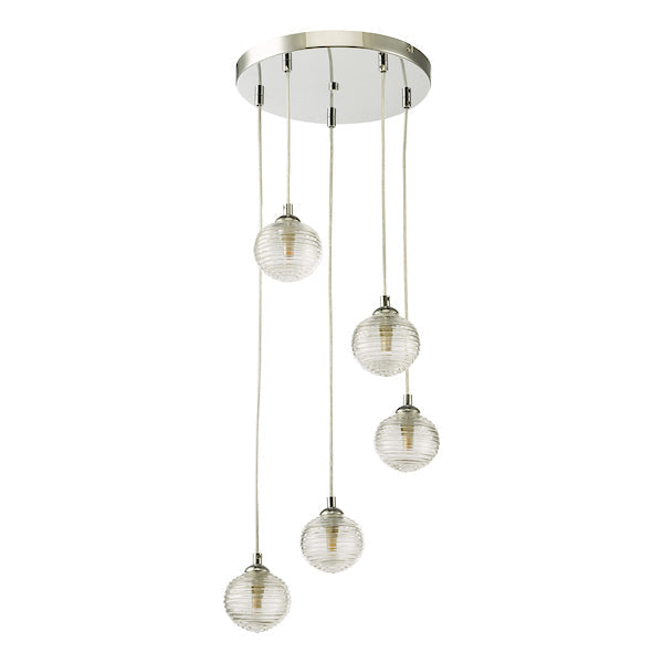 Dar Federico 5 Light Cluster Pendant Polished Chrome Clear Ribbed Glass – from Amos Lighting + Home