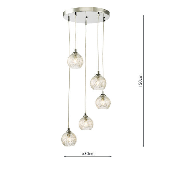 Dar Federico 5 Light Cluster Pendant Polished Chrome Clear Wire Glass – from Amos Lighting + Home