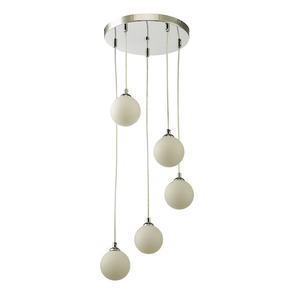 Dar Federico 5 Light Cluster Pendant Polished Chrome Opal Glass – from Amos Lighting + Home