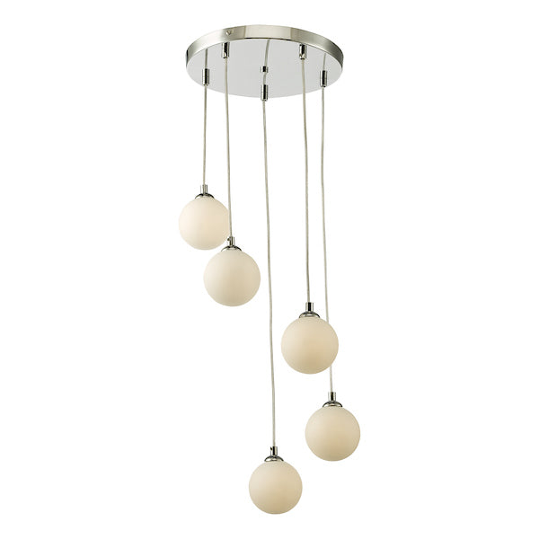Dar Federico 5 Light Cluster Pendant Polished Chrome Opal Glass – from Amos Lighting + Home
