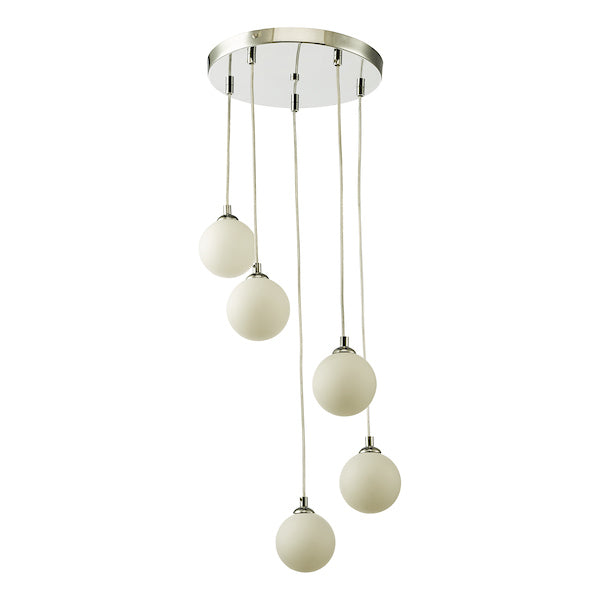 Dar Federico 5 Light Cluster Pendant Polished Chrome Opal Glass – from Amos Lighting + Home