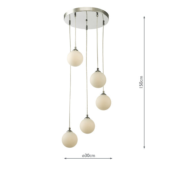 Dar Federico 5 Light Cluster Pendant Polished Chrome Opal Glass – from Amos Lighting + Home