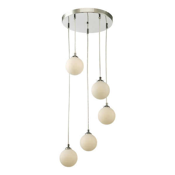 Dar Federico 5 Light Cluster Pendant Polished Chrome Opal Glass – from Amos Lighting + Home