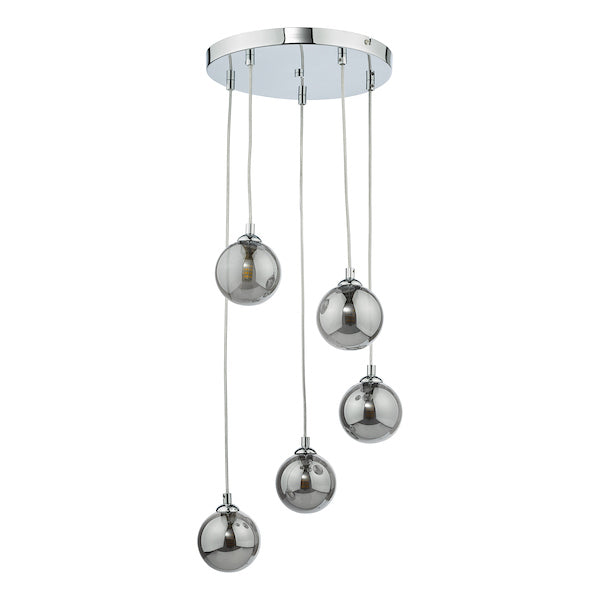 Dar Federico 5 Light Cluster Pendant Polished Chrome Smoked Glass – from Amos Lighting + Home
