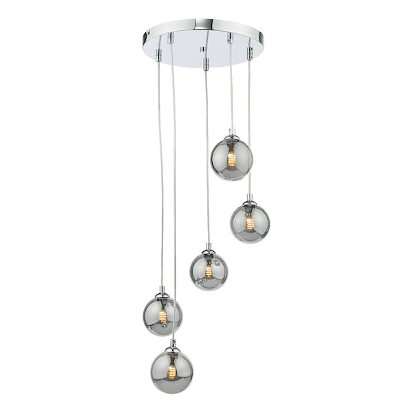 Dar Federico 5 Light Cluster Pendant Polished Chrome Smoked Glass – from Amos Lighting + Home