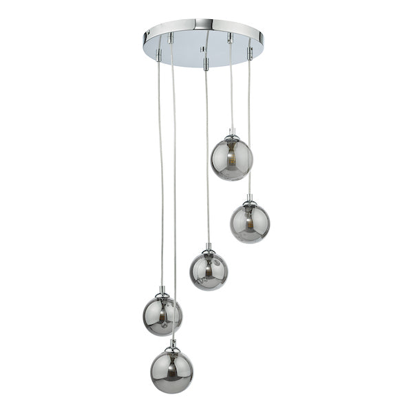 Dar Federico 5 Light Cluster Pendant Polished Chrome Smoked Glass – from Amos Lighting + Home
