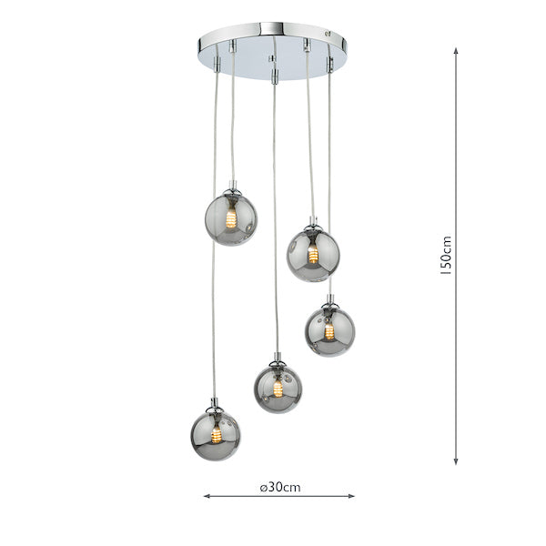 Dar Federico 5 Light Cluster Pendant Polished Chrome Smoked Glass – from Amos Lighting + Home