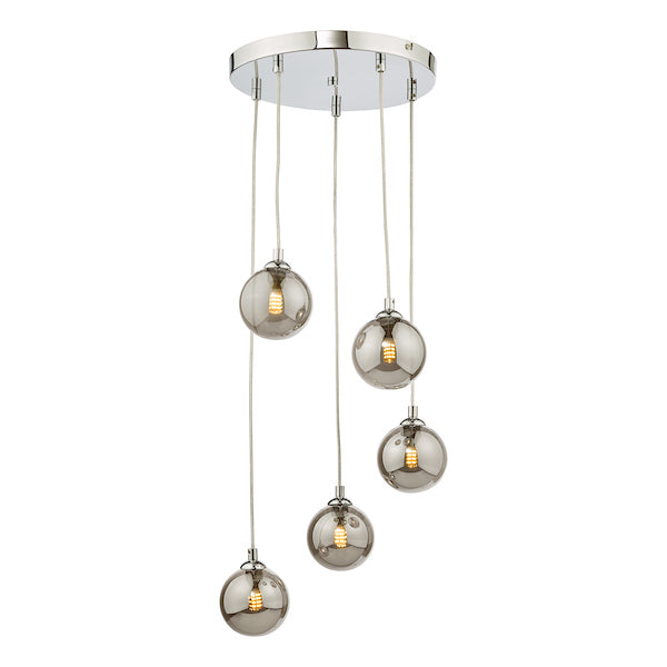 Dar Federico 5 Light Cluster Pendant Polished Chrome Smoked Glass – from Amos Lighting + Home