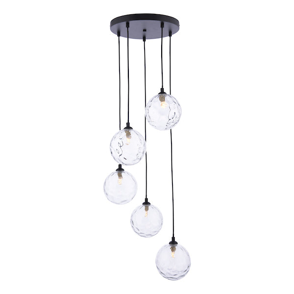 Dar Federico 5lt Cluster Black with Clear Dimpled Glass – from Amos Lighting + Home