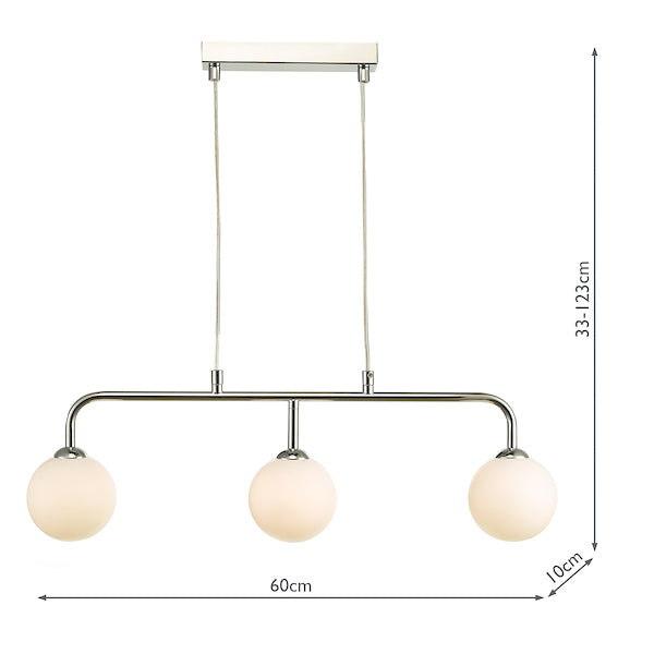 Dar Feya 3 Light Bar Pendant Polished Chrome Opal Glass – from Amos Lighting + Home