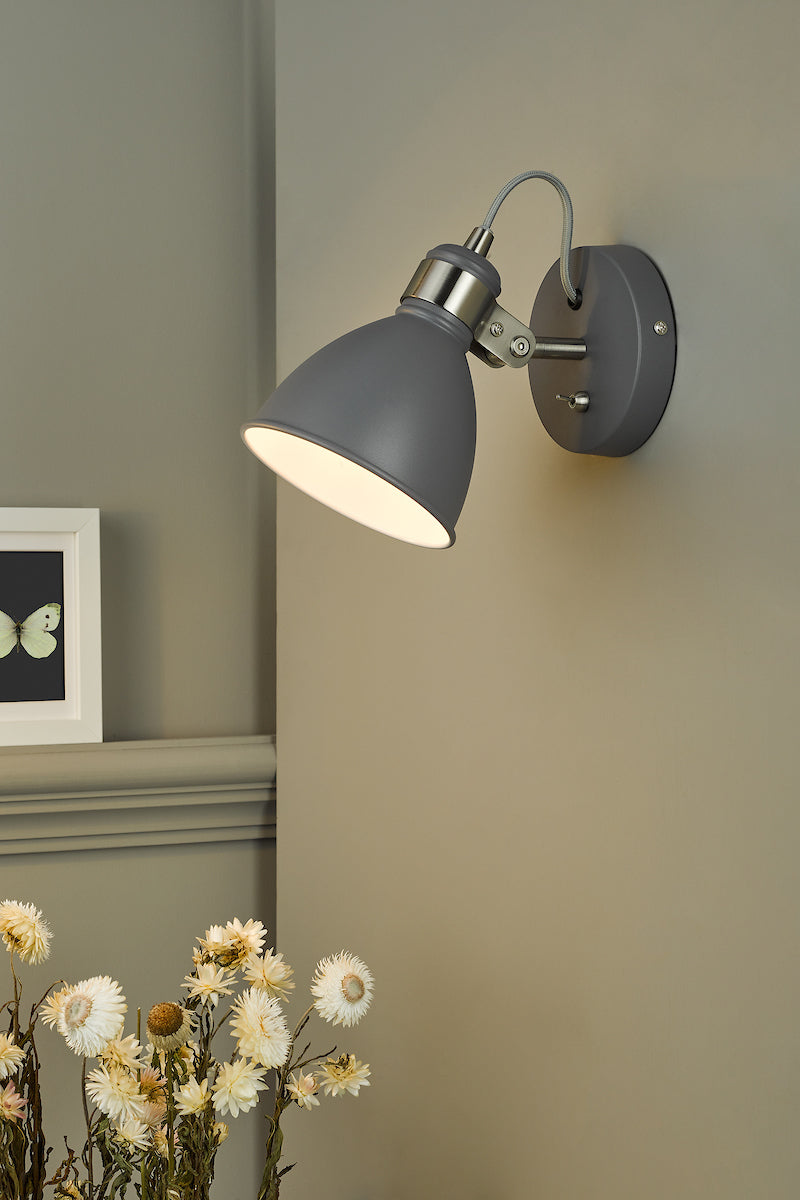 Dar Frederick Wall Spotlight Dark Grey and Satin Chrome – from Amos Lighting + Home