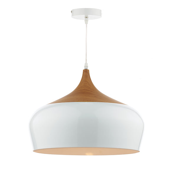 Dar Gaucho Large Pendant Gloss White & Wood – from Amos Lighting + Home