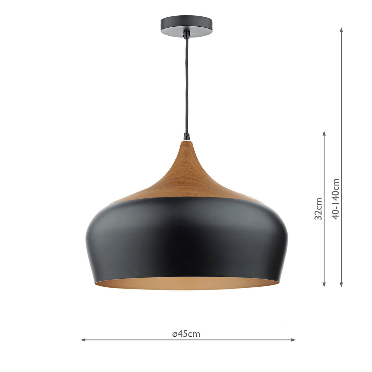 Dar Gaucho Large Pendant Matt Black & Wood – from Amos Lighting + Home