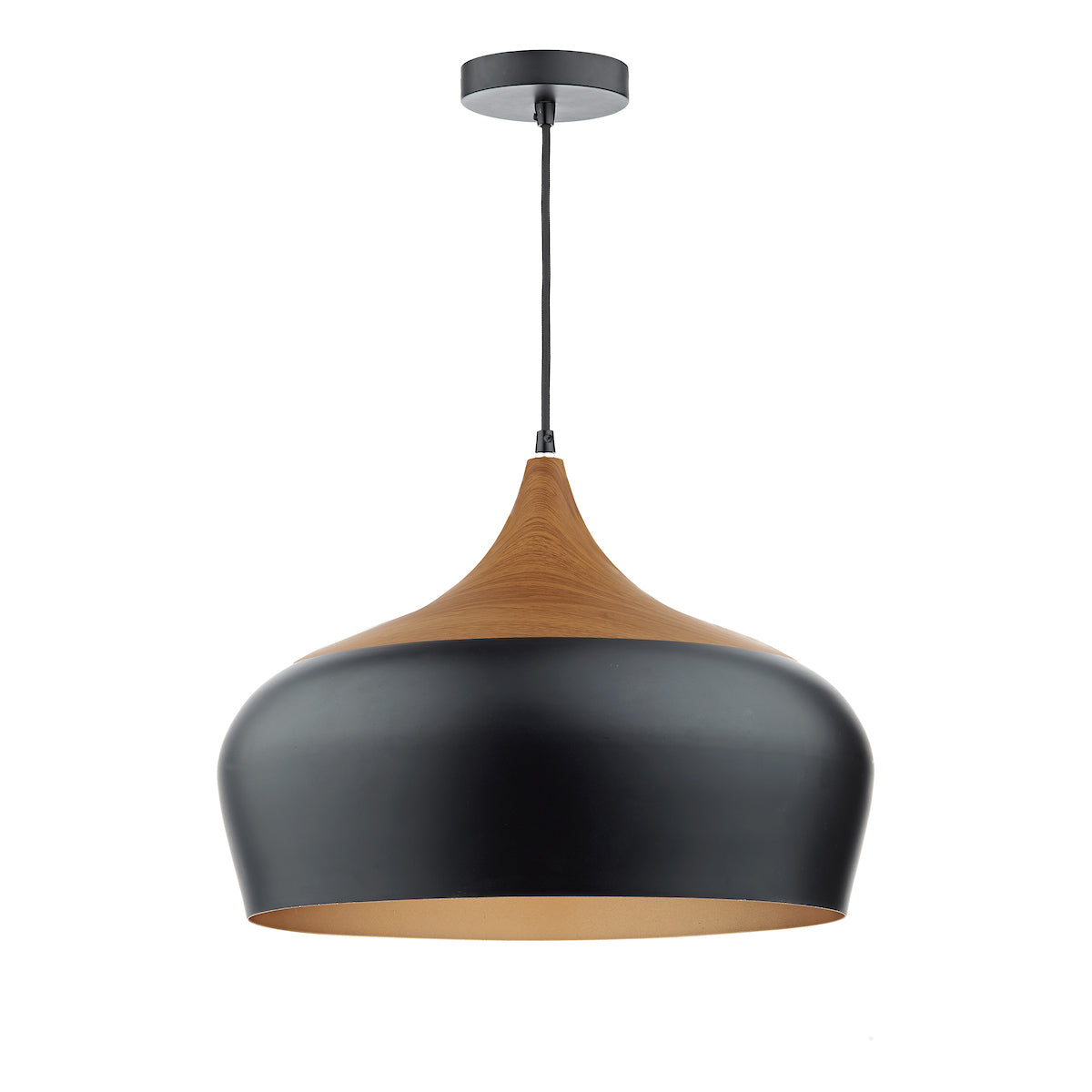 Dar Gaucho Large Pendant Matt Black & Wood – from Amos Lighting + Home