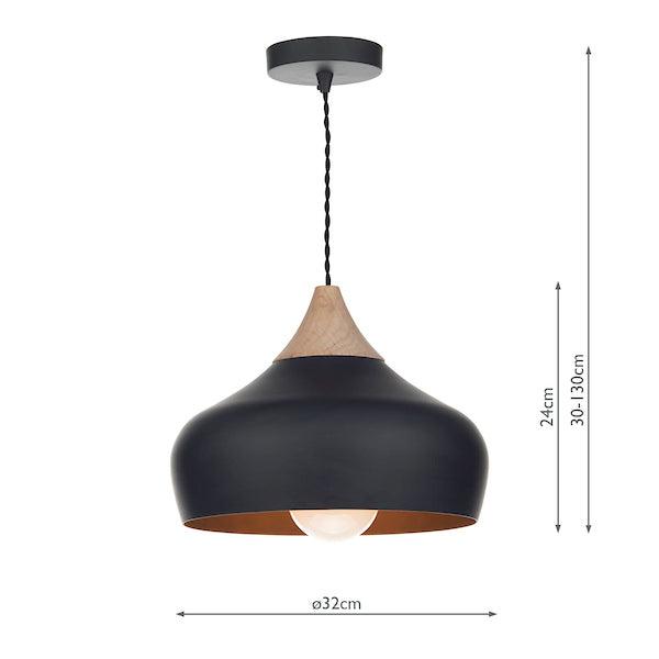 Dar Gaucho Small Pendant Matt Black & Wood – from Amos Lighting + Home