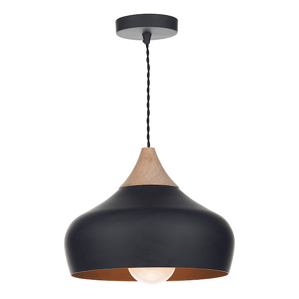 Dar Gaucho Small Pendant Matt Black & Wood – from Amos Lighting + Home