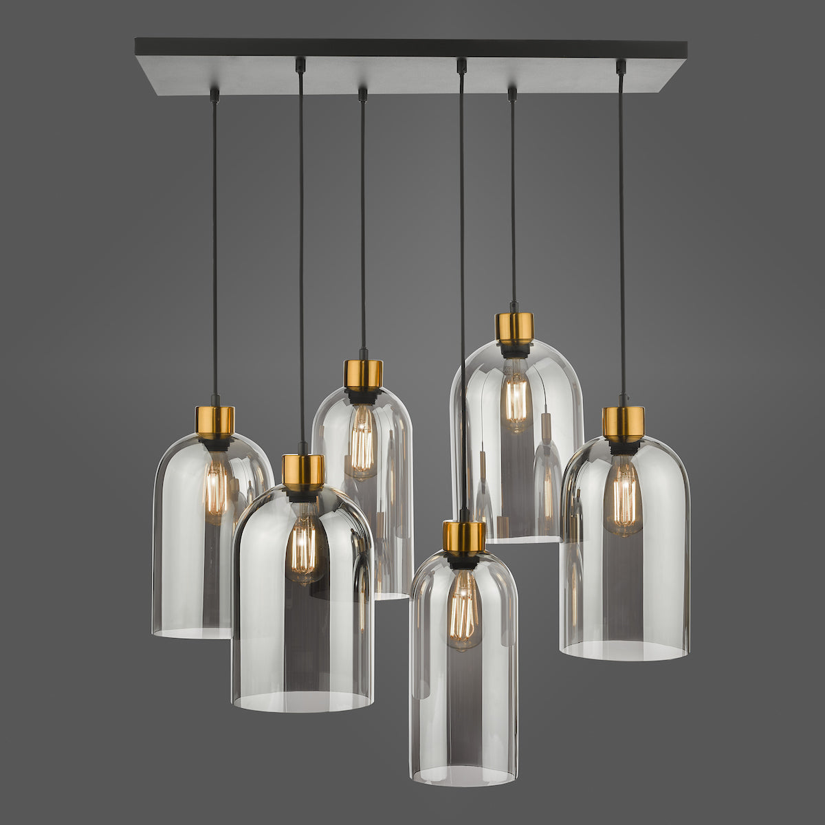 Dar Gold Collection Alma 6 Light Bar Pendant Matt Black Smoked Glass – from Amos Lighting + Home