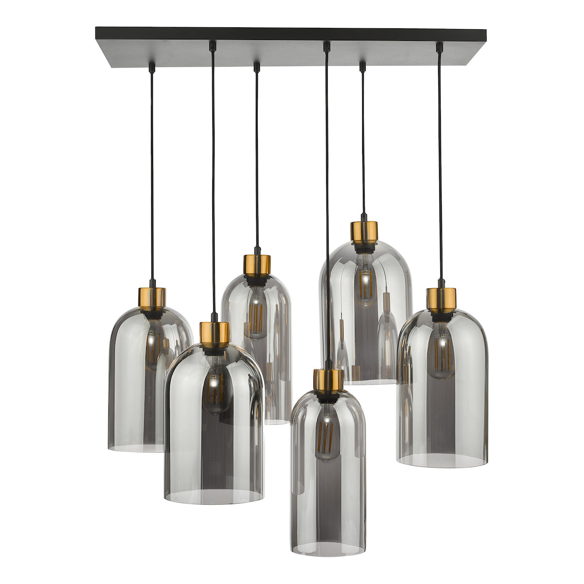 Dar Gold Collection Alma 6 Light Bar Pendant Matt Black Smoked Glass – from Amos Lighting + Home