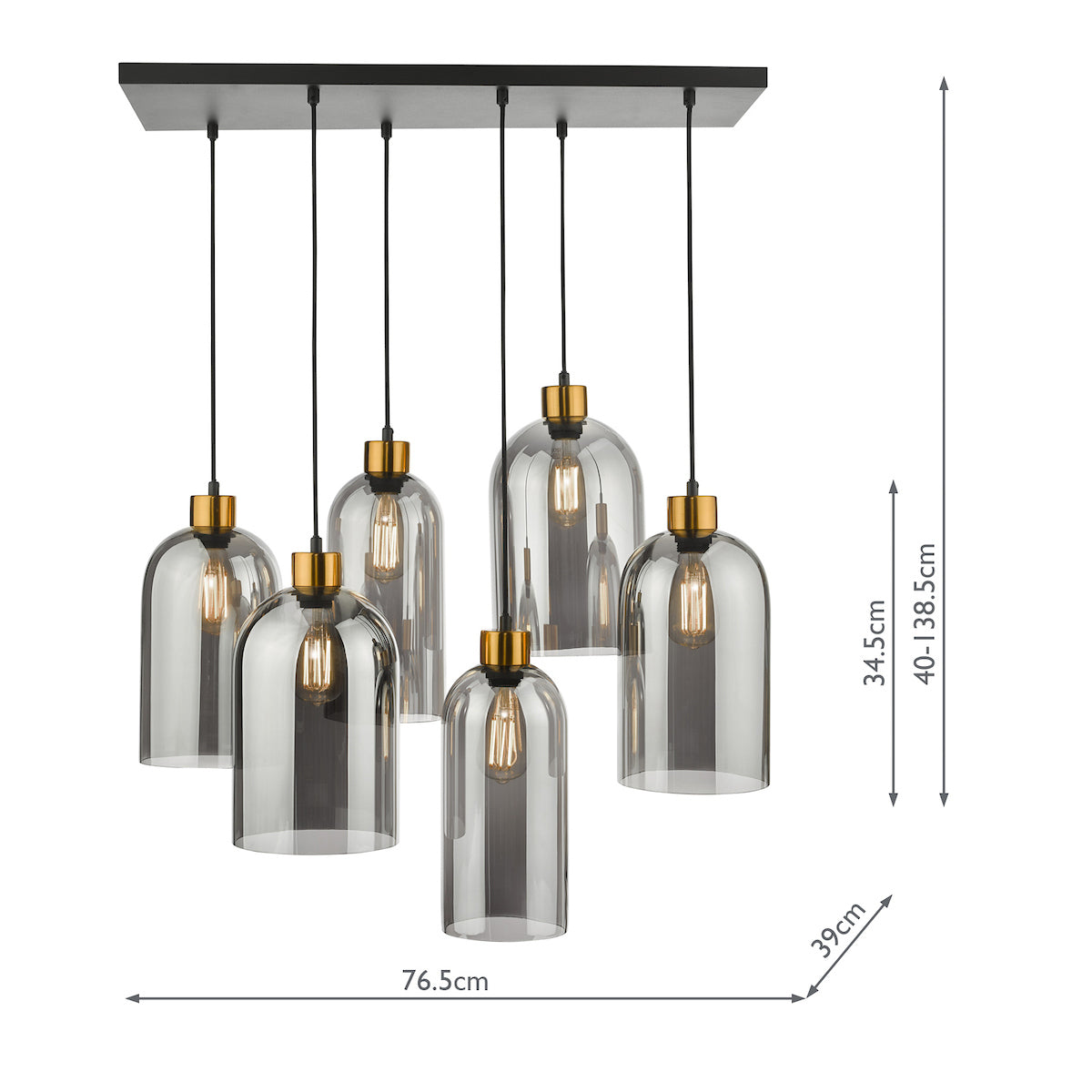 Dar Gold Collection Alma 6 Light Bar Pendant Matt Black Smoked Glass – from Amos Lighting + Home