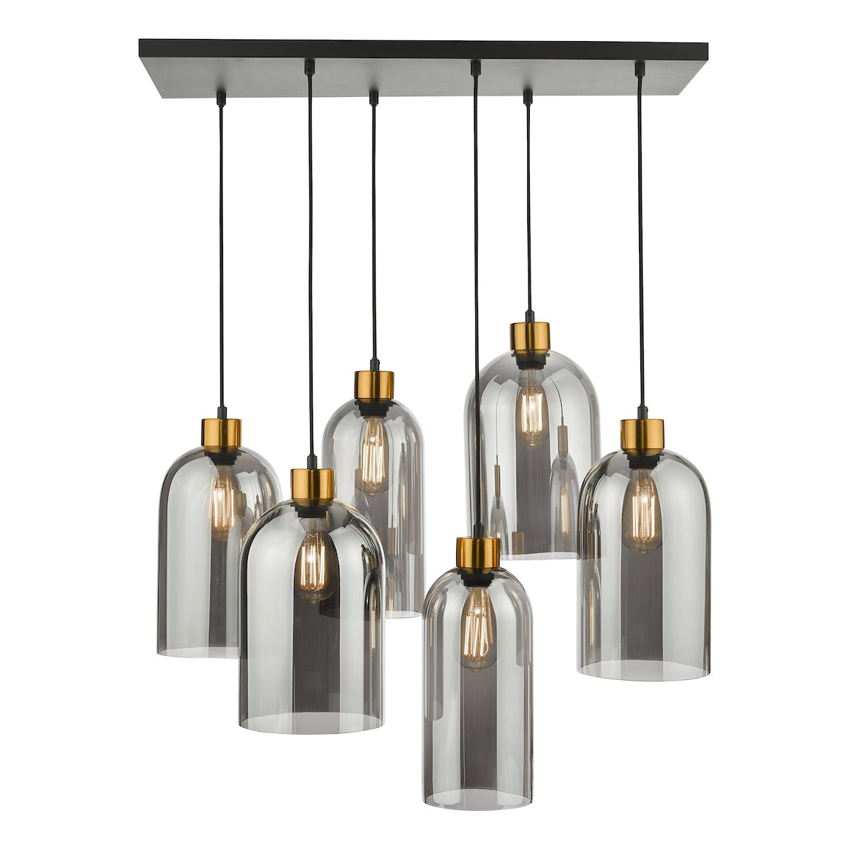 Dar Gold Collection Alma 6 Light Bar Pendant Matt Black Smoked Glass – from Amos Lighting + Home