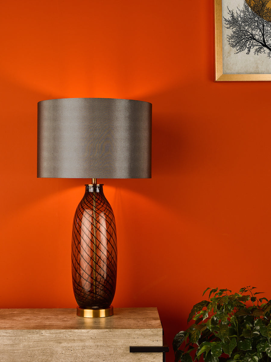 Dar Gold Collection Zeya Table Lamp Smoked/Clear Glass Aged Brass With Shade – from Amos Lighting + Home