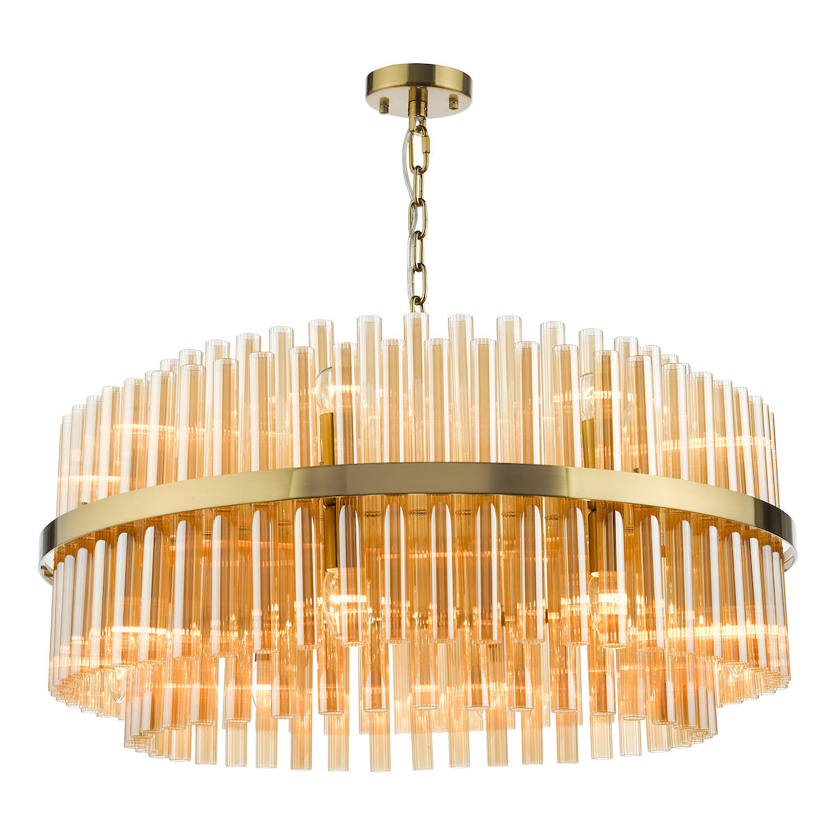 Dar Gold Imani 16 Light Pendant Natural Brass & Champagne Glass – from Amos Lighting + Home
