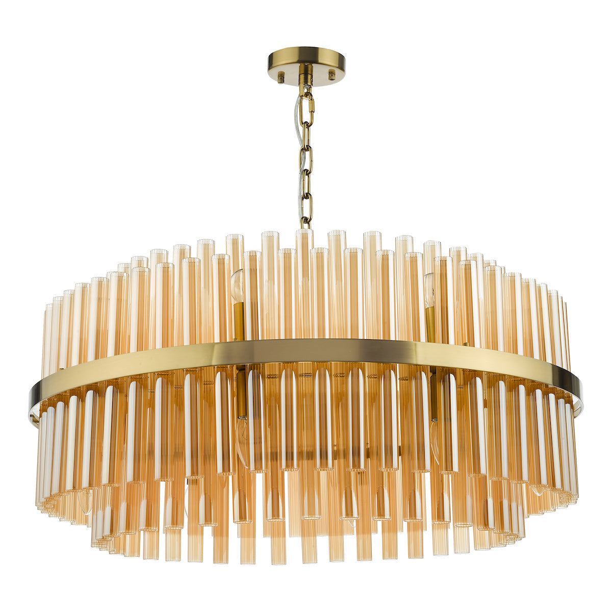 Dar Gold Imani 16 Light Pendant Natural Brass & Champagne Glass – from Amos Lighting + Home