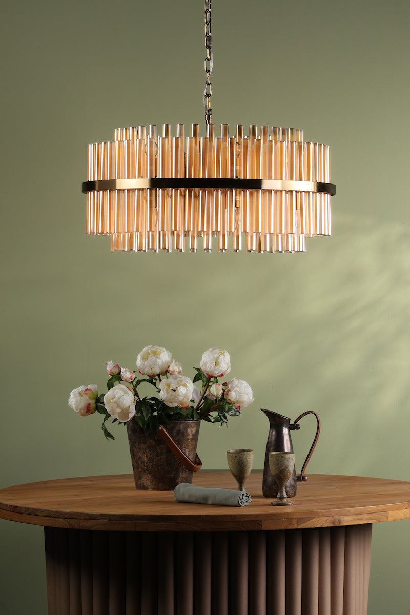 Dar Gold Imani 16 Light Pendant Natural Brass & Champagne Glass – from Amos Lighting + Home